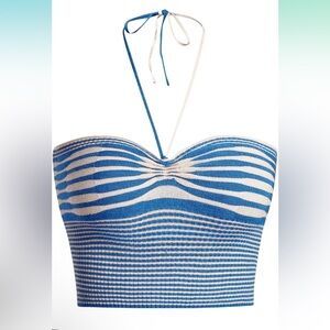 Cotton Candy LA Halter Crop Top Sz Large Knit Blue Striped